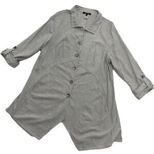 John Mark Tunic Womens L Striped Asymmetrical Layered Pockets Artsy Lagenlook